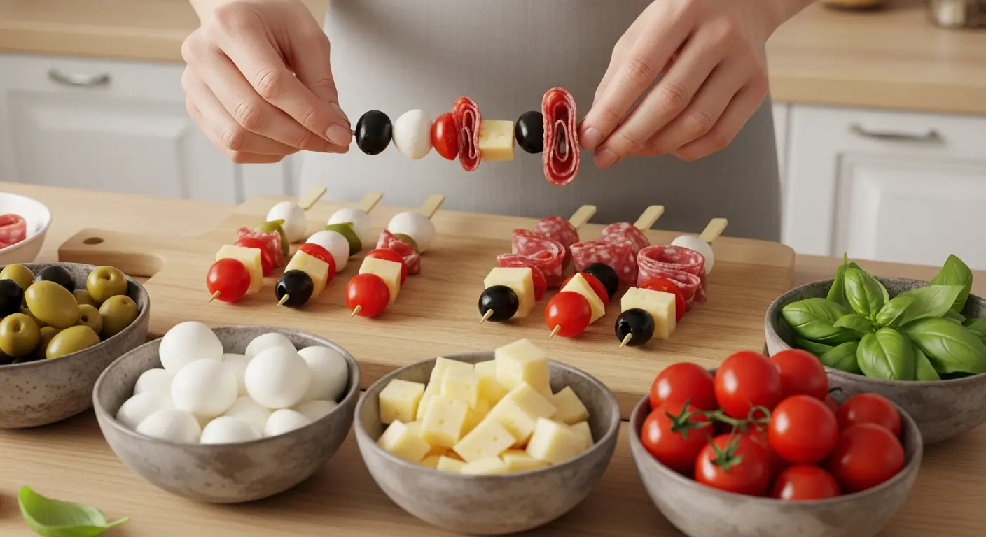 Delicious Elegance: Antipasto Kabobs with Olives & Cheese