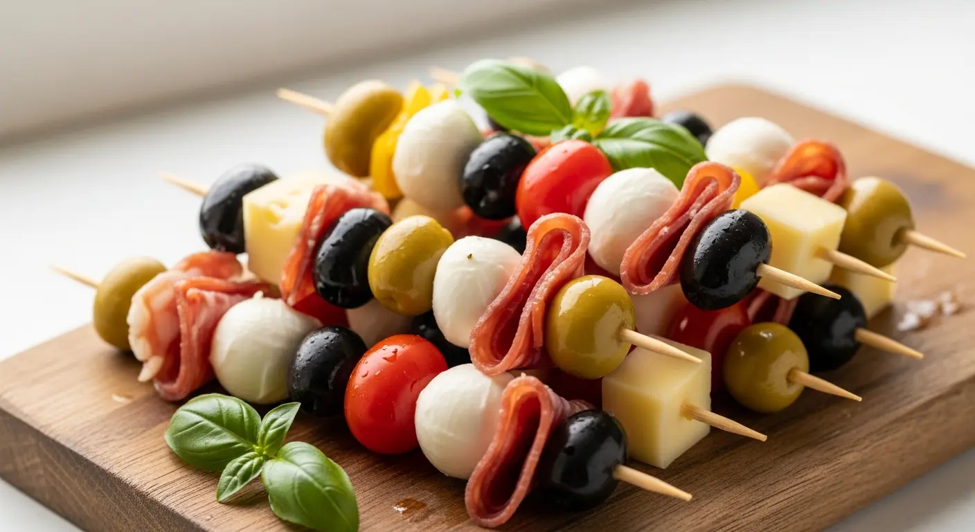 Delicious Elegance: Antipasto Kabobs with Olives & Cheese