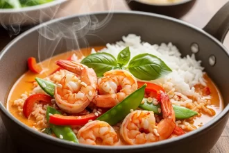 Easy One-Pot Thai Red Curry with Shrimp and Rice Delight