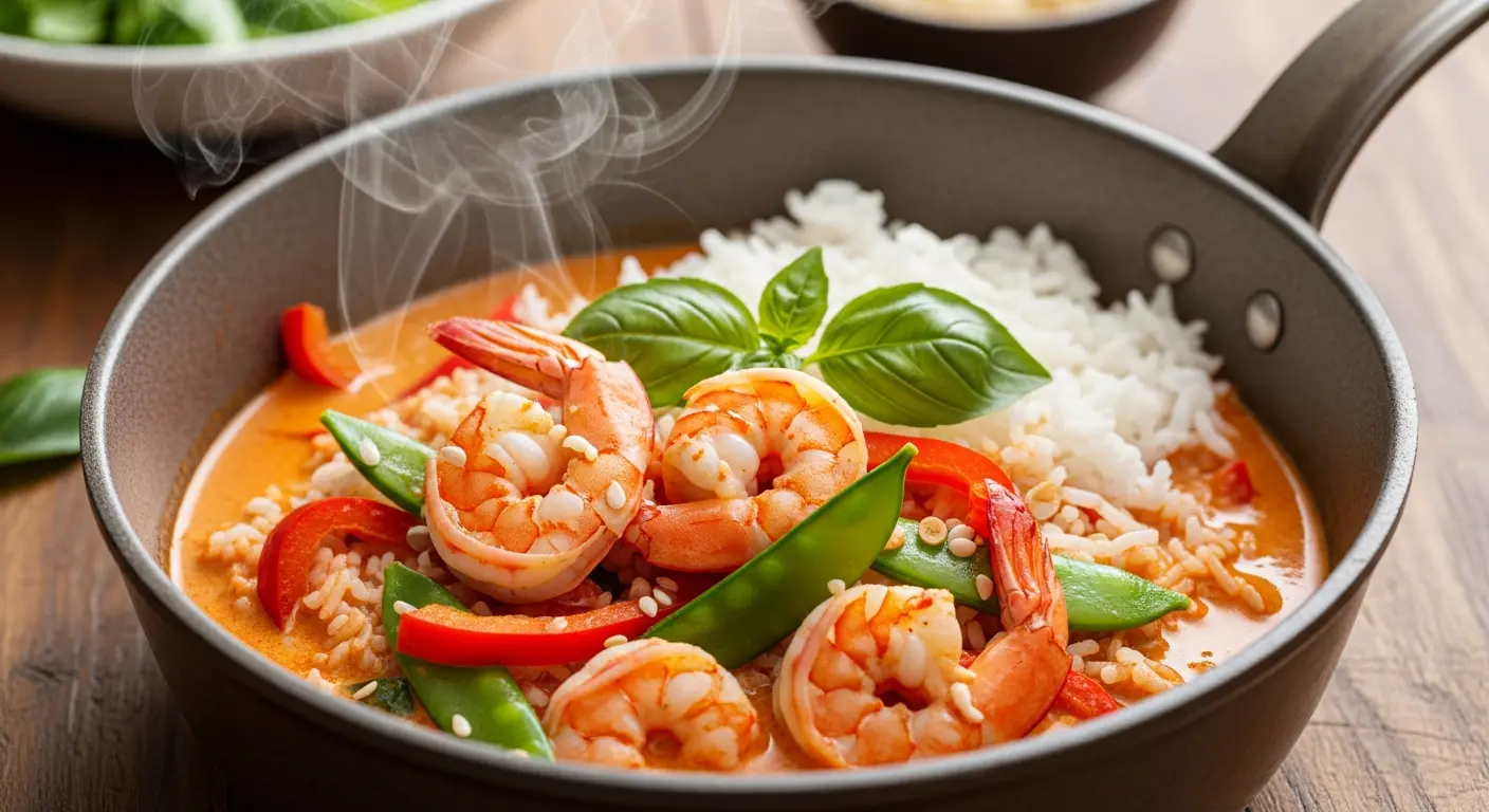 Easy One-Pot Thai Red Curry with Shrimp and Rice Delight