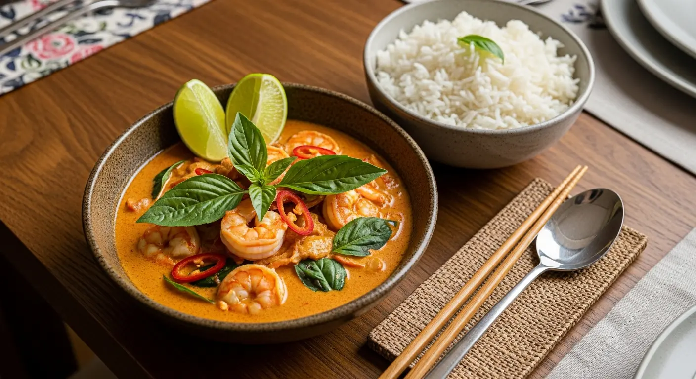 Easy One-Pot Thai Red Curry with Shrimp and Rice Delight