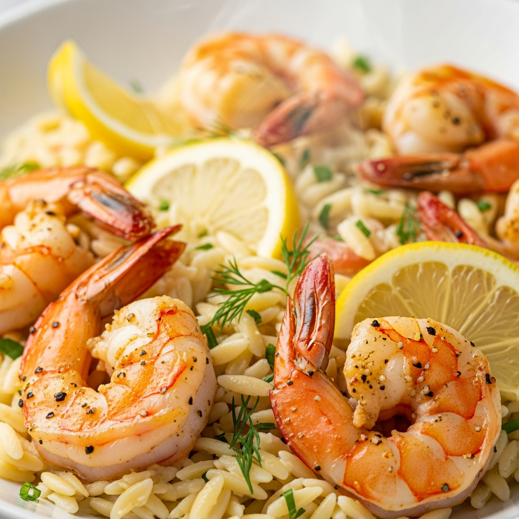 Zesty 15-Minute Lemon Pepper Shrimp with Creamy Orzo Delight