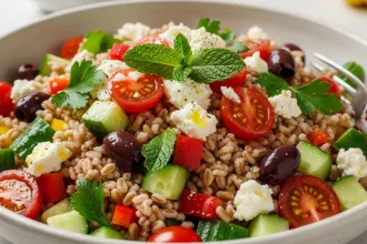 Delicious Fresh & Flavorful Mediterranean Farro Salad with Veggies